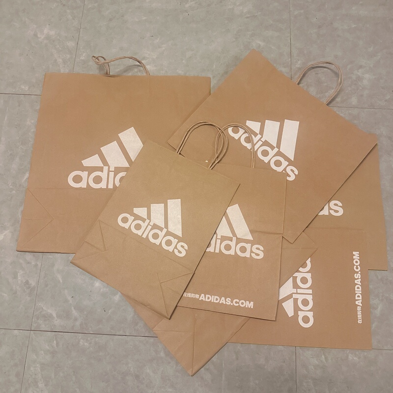 Natural Wood White Label Adidas Thick Paper Rope Handle Kraft Paper Bag Handbag Shoe and Clothing Shopping Bag Gift Bag