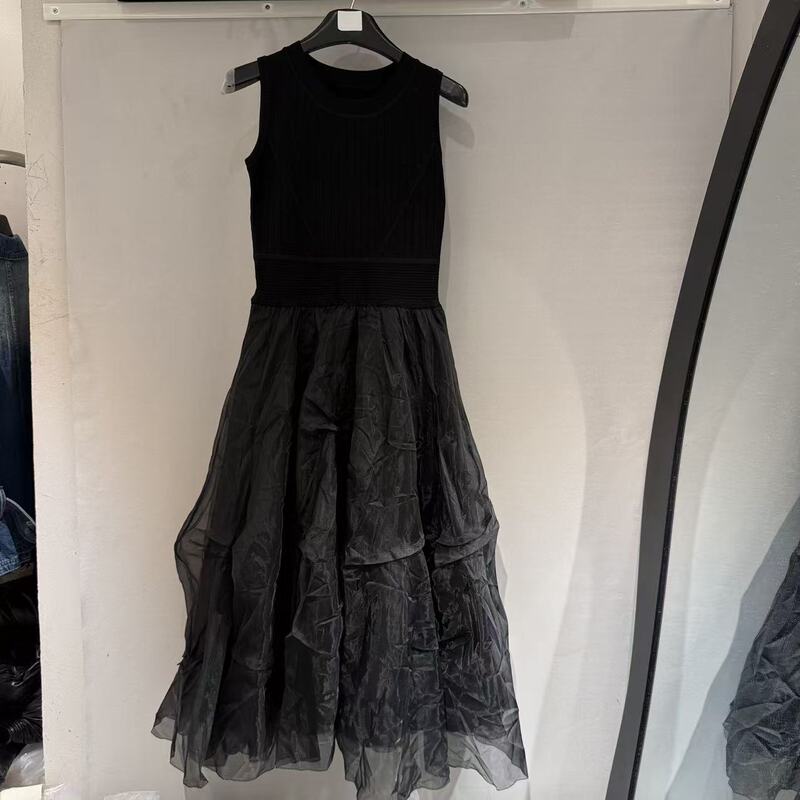 European Station 2026 New Model M2.Com Hepburn Style Slim Fit Knitted Mesh Vest Dress 18225