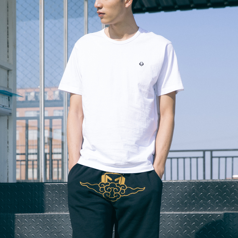 港风潮流潮牌004TE0114零零肆小LOGO印花国潮零零肆短袖男青少年T