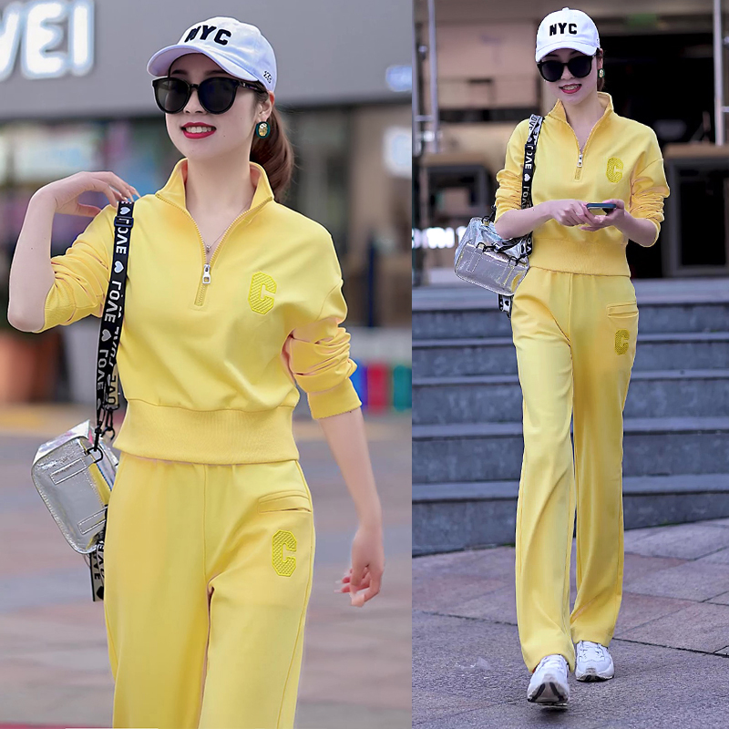 Women's clothing sports casual two 2022 spring and summer new Korean version Fashion foreign pine goddess Van Straight Barrel Pants Suit