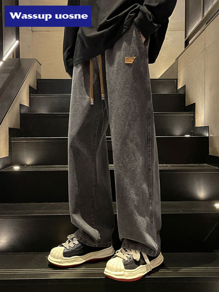 Wassup Uosne青少年阔腿牛仔裤男夏季薄款宽松男生长裤直筒阔腿裤