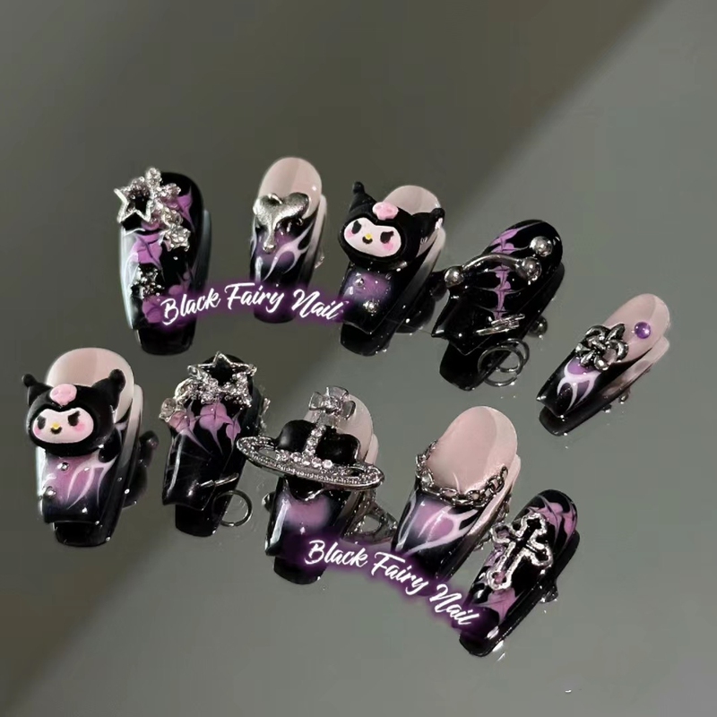 Xiaohongshu's Popular Kuromi Wearable Nails, Handmade Wearable Nail Art, Nail Patches, Removable and Reusable Xiaohongshu's Popular Kuromi Wearable Nails, Handmade Wearable Nail Art, Nail Patches, Removable and Reusable