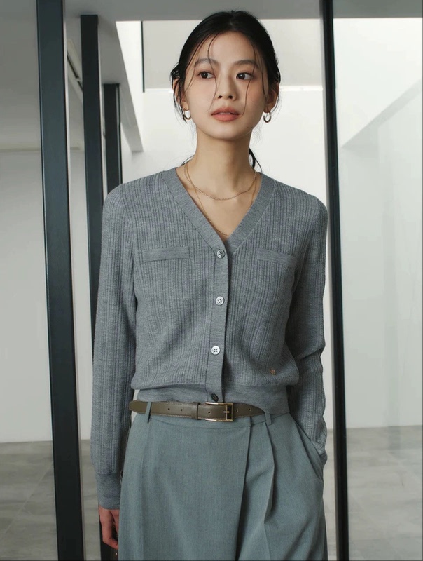 Anuans Cable V-Neck Knitted Cardigan 1526111059