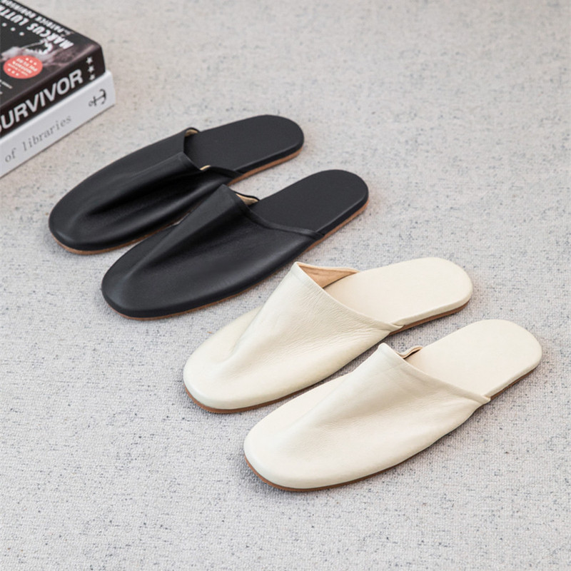 High-End Nordic Lambskin Office Non-Slip Slippers for Men and Women, Couples, Home Soft-Soled Closed-Toe Genuine Leather Slippers for All Seasons