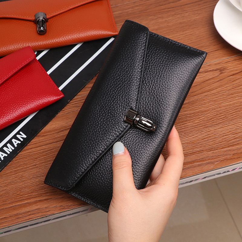 Leather wallet women's long version of the new soft leather ticket holder simple European and American women's large capacity buckle women's hand bag