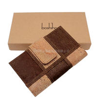 Baoshi Road Cork Medium Long Womens Wallet Multi Card Bit Four-fold Contrast Fashion Tide Simple Press Clip