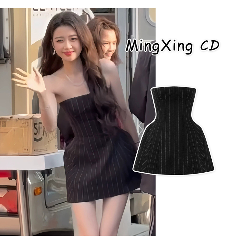 Sun Yi's Same Style Black Tube Top Dress for Women, Summer High-End Celebrity Hot Girl Waist-Cinching Slimming Sexy Pure Desire Short Dress Sun Yi's Same Style Black Tube Top Dress for Women, Summer High-End Celebrity Hot Girl Waist-Cinching Slimming Sexy Pure Desire Short Dress