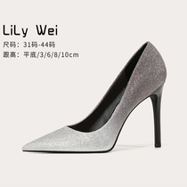 Lily Wei autumn small code high heel shoes 313233 bright pieces wedding shoes 34 large size womens shoes 41-43 fine heel tip 44