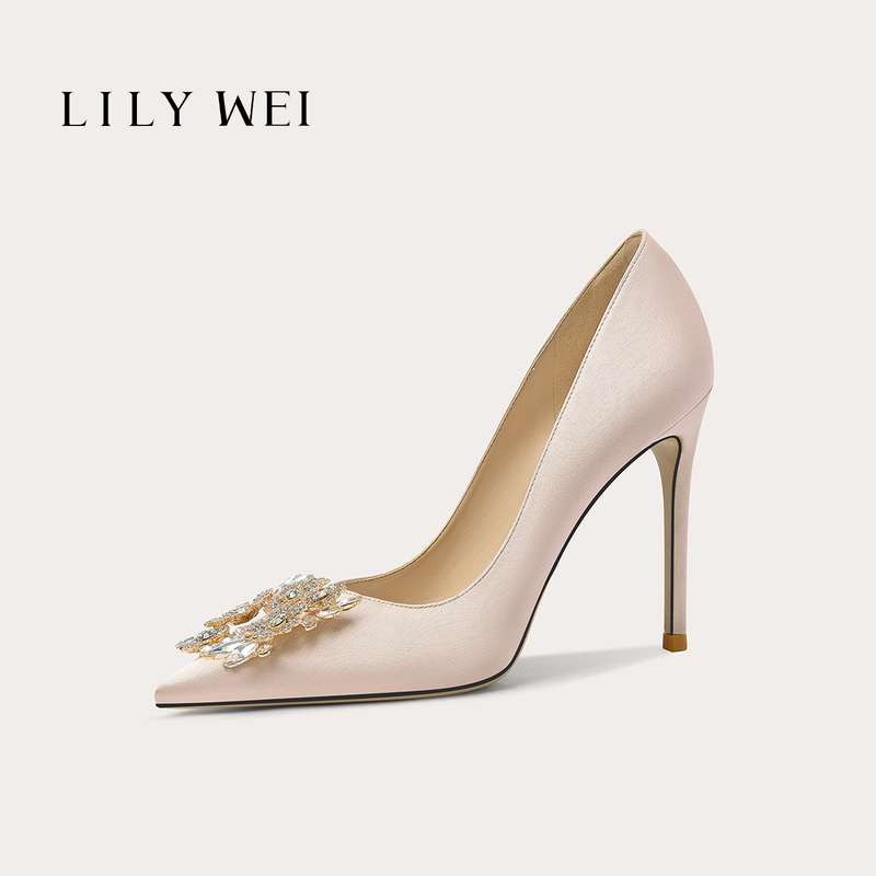 Lily Wei【Whisper】Champagne-Colored Silk High-Heeled Shoes for Women, New Style, Small Sizes 31, 32, 33, High-End Feel Lily Wei【Whisper】Champagne-Colored Silk High-Heeled Shoes for Women, New Style, Small Sizes 31, 32, 33, High-End Feel