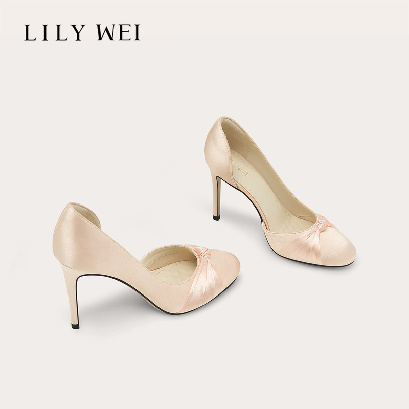 Lily Wei【Peach Mist Sweet Sleep】High-Heeled Shoes Satin Pink Autumn Women's New French Style Comfortable Shoes Gift