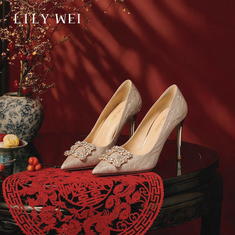 Lily Wei【Fire Trees and Silver Flowers】Chinese-Style High Heels That Don'T Tire Your Feet, Golden Crystal Wedding Shoes, Stunning Shoes, Gift Lily Wei【Fire Trees and Silver Flowers】Chinese-Style High Heels That Don'T Tire Your Feet, Golden Crystal Wedding Shoes, Stunning Shoes, Gift