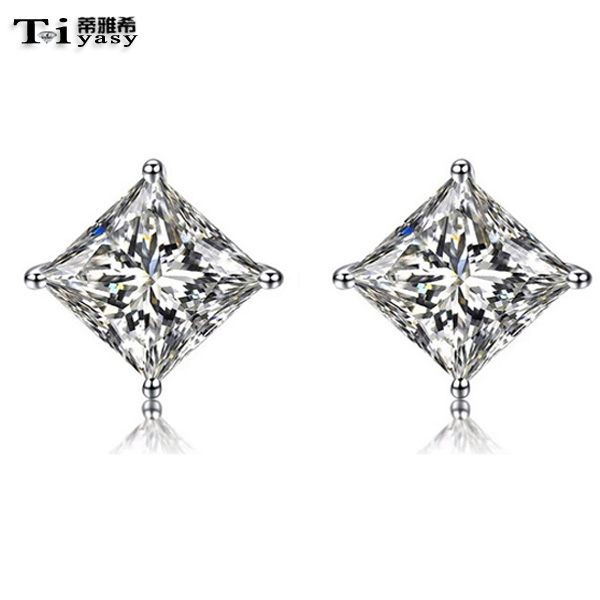 Usd 75 91 Shining High End Simulation Princess Diamond Earrings Shining High End Simulation Princess Diamond Earrings Men S Women Sterling Silver Jewelry Platinum Ding Single