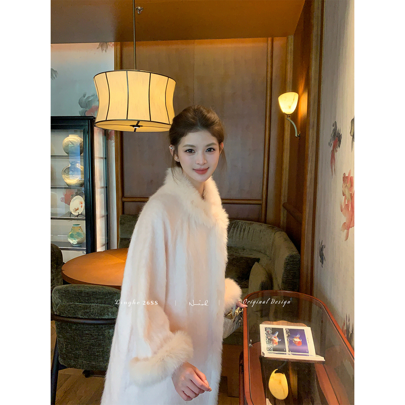 Tinghe【Snowy and Abundant Year•Sunset and Evening Light】Orange-Pink Fox Fur Brushed Wool Coat for Women, New Winter Style Tinghe【Snowy and Abundant Year•Sunset and Evening Light】Orange-Pink Fox Fur Brushed Wool Coat for Women, New Winter Style