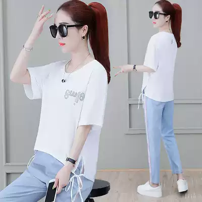 BBQ2020 summer dress new casual sportswear suit women Korean version of loose short sleeve jeans European two-piece set