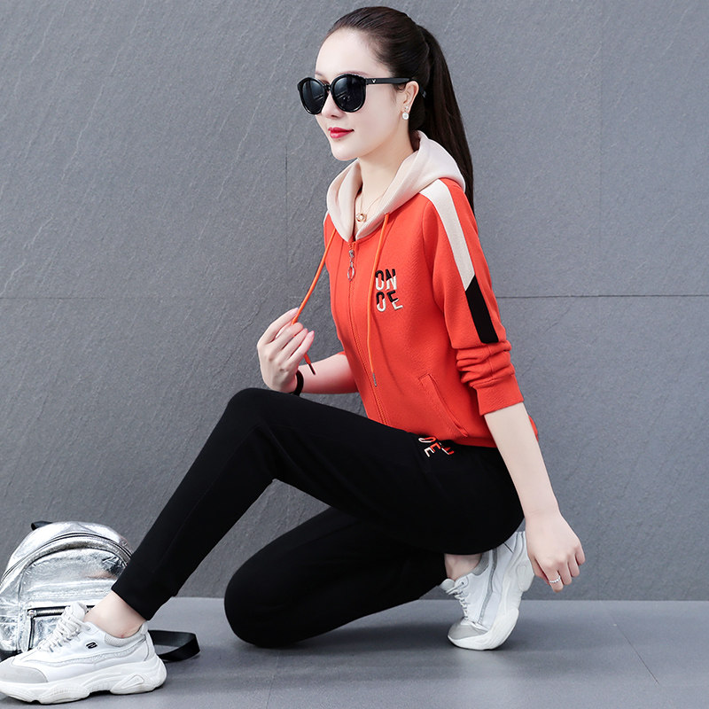 BBQ sportswear suit women's spring autumn 2022 new loose even cap cardiovert casual thick cotton two sets of foreign pie