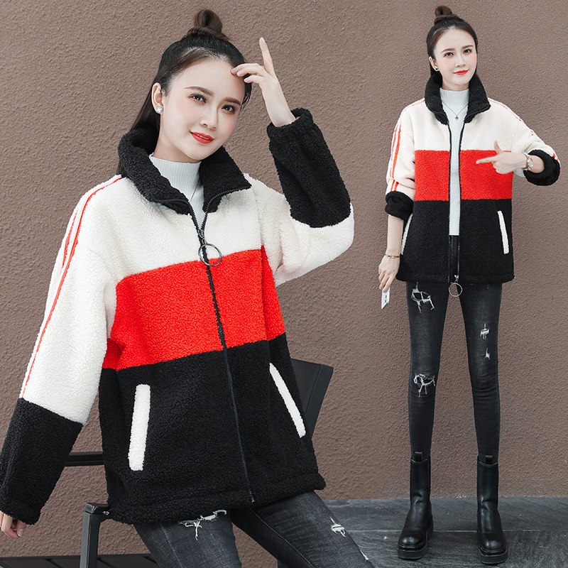 BBQ jacket woman plus new zipper colour and loose thickness Han edition of lamb lamb clothes