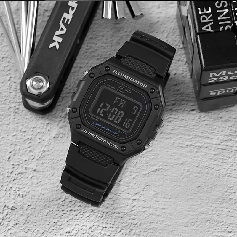 Casio Small Square Watch Sports Waterproof Multifunctional Student Watch W-218H-1B