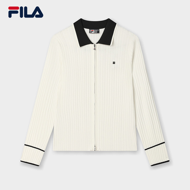 Fila Women's Knitted Jacket 2025 Spring New Fashion Casual Basic Simple Color-Block Sweater