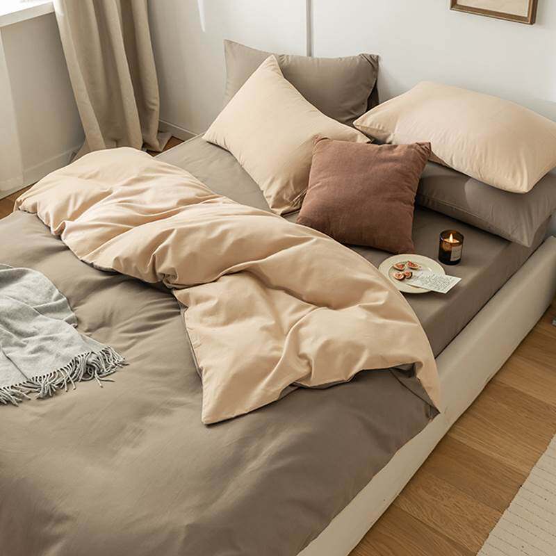 Light luxury sanding four-piece set of pure cotton cotton spring and autumn simple skin-friendly quilt cover sheet quilt bed cover bedding