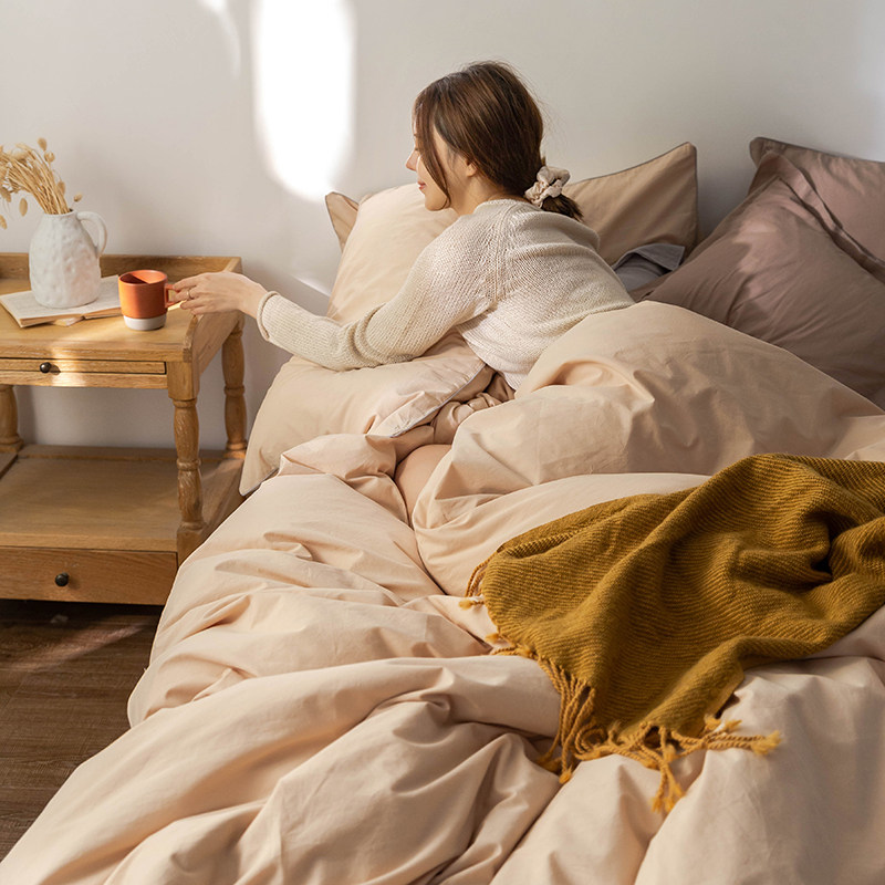 Four pieces of jacket pure cotton all-cotton light extravagant High level Lazy Wind Pure color sheet Quilt Cover Bed in the Ou style Bed Accessories