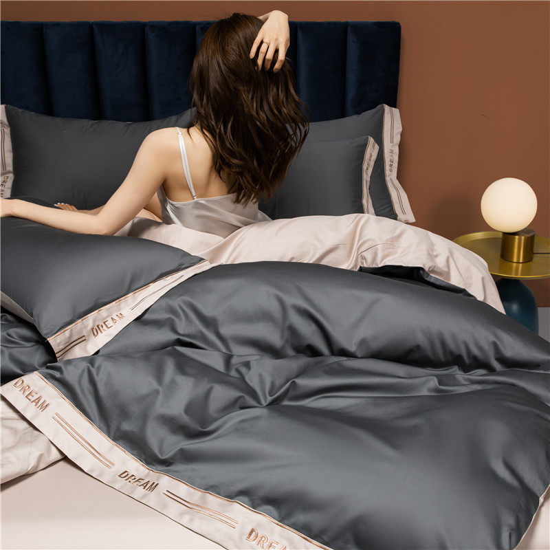 Light luxurious velvet cotton pure cotton four pieces full cotton summer pure color minimalist sleeping bed linen bed Bamboo Hat Bedding