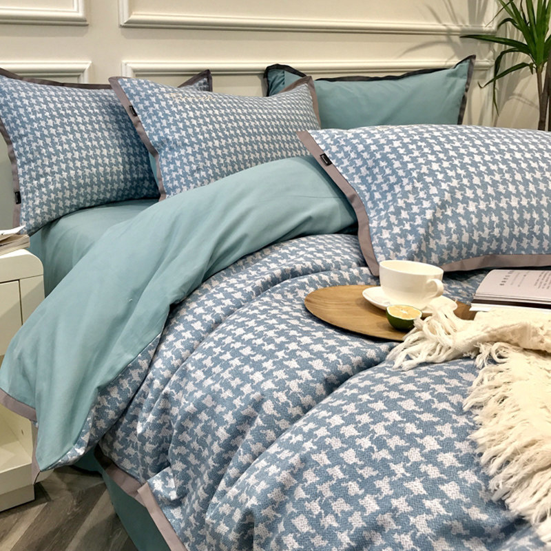 High-end 100s mill wool pure cotton four pieces of full cotton thickened warmth brief about bed cover autumn winter bed bedding-Taobao