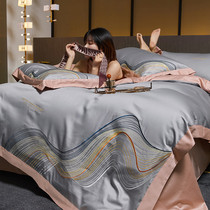 Light and luxurious suede cotton four pieces full cotton pure cotton machine wash pure color nude sleeping gonne satin bed sheet quilting bed with supplies