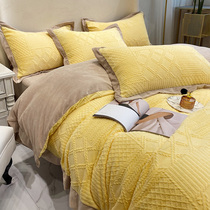 Milk velvet four-piece double-sided velvet anti-static bedding quilt cover winter thickened baby velvet high-end flannel
