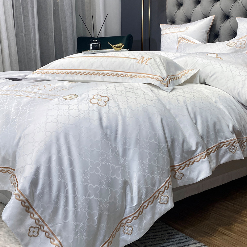 High-grade 100 cotton four-piece cotton sheet silk jacquard quilt cover simple light luxury Nordic bedding