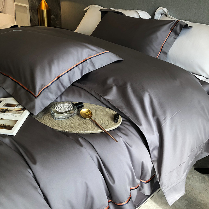 Light luxury 120 long-staple cotton pure cotton four-piece 100 cotton summer solid color simple bed sheet quilt cover bedding
