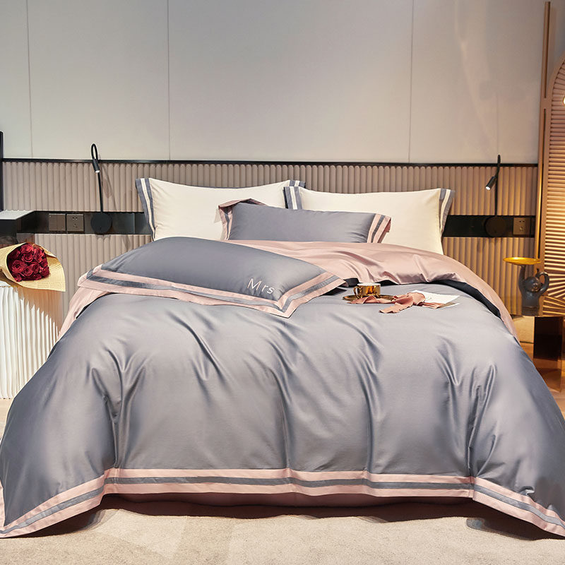 Light luxury 100s long-staple cotton four-piece set pure cotton cotton simple summer naked sleeping sheets quilt cover Nordic bedding