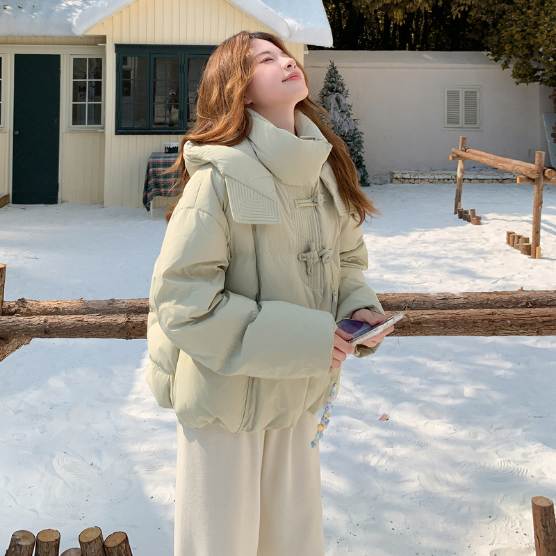 Light Green Hooded down Jacket for Women, New Winter Style, Super Stylish, Thickened and Warm, White Duck down Coat for Petite Figures