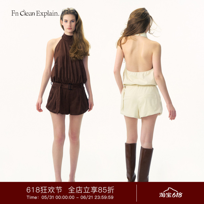 Fn Clean Explain Halter Neck Bubble Jumpsuit Short Style Women's 2026 Summer New Design Niche
