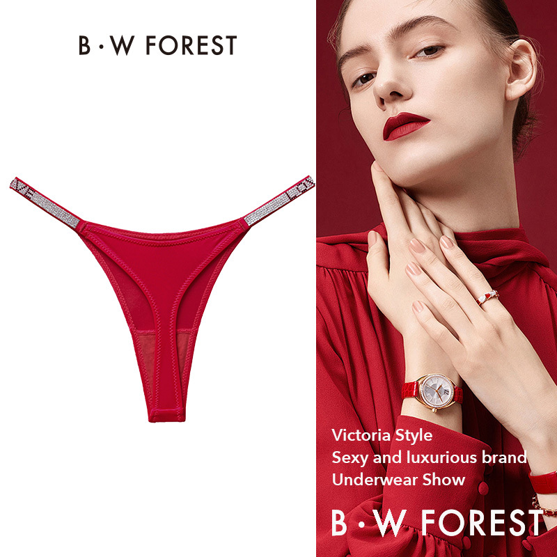Victoria Red Sexy Pure Desire Style Rhinestone Panties Women's Thin 2025 New Low-Waist Thong Briefs