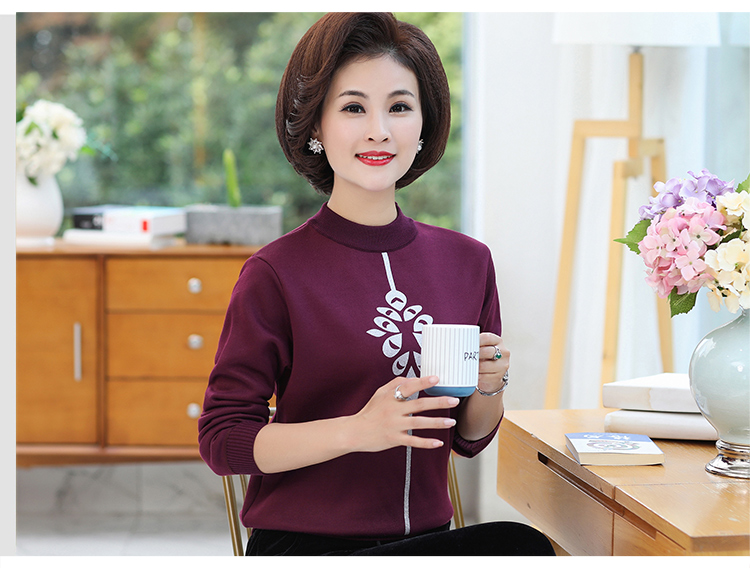 Phụ nữ trung niên mùa thu và mùa đông nửa cổ cao cộng với áo len dày nhung áo sơ mi mẹ tải áo khoác ấm mùa đông váy cho người trung tuổi