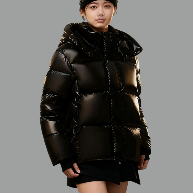Mengjia Same Style｜Black Diamond Graphene Heat-Retaining Short Hooded 95% White Goose down Jacket Thickened down Jacket for Men and Women