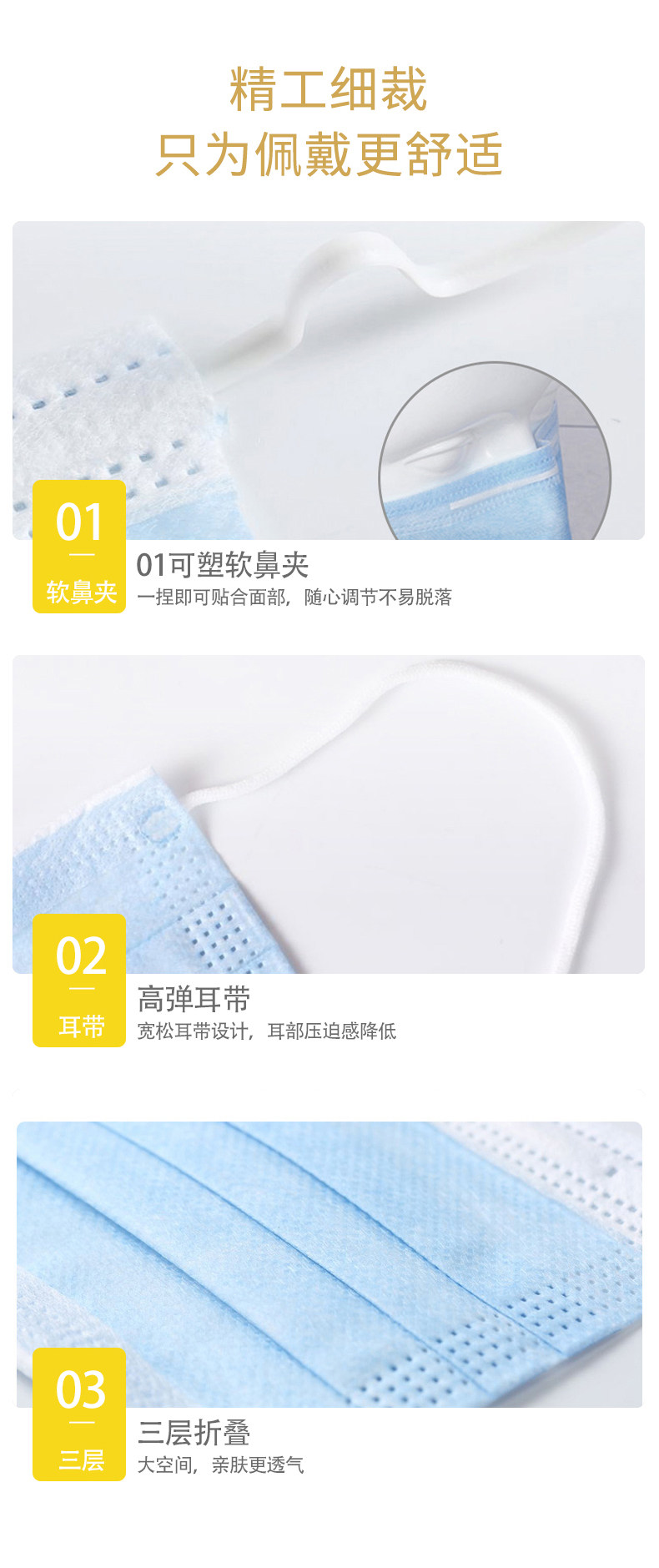 美国FDA认证 三层加厚熔喷布 一次性口罩 50片 现货 图5
