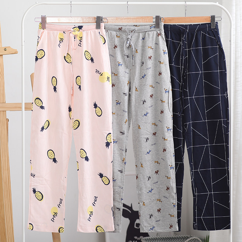 New pajamas women's trousers pure cotton spring and autumn loose casual cartoon adult student knitted trousers thin home pants