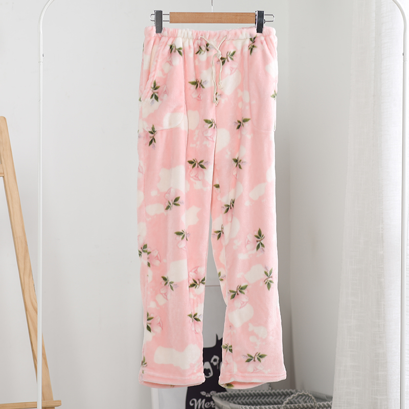 Đồ ngủ mới 2018 quần ngủ nữ mùa thu đông dày ấm áp flannel giản dị quần nỉ lông cừu nhà quần jean ống rộng nam