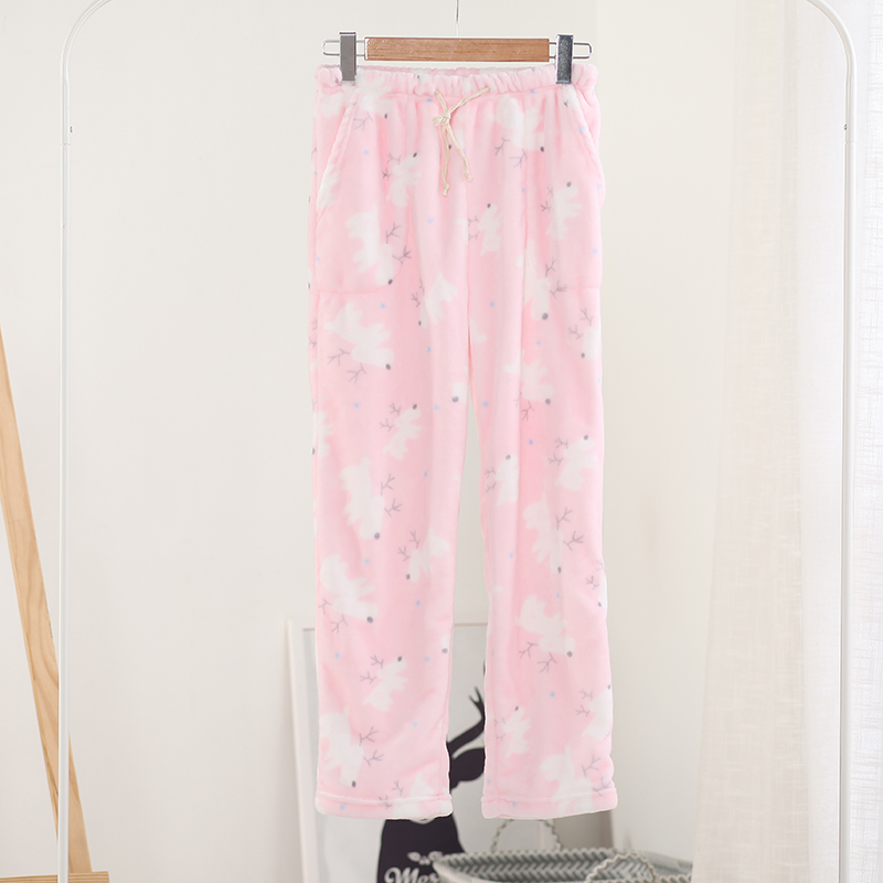 Đồ ngủ mới 2018 quần ngủ nữ mùa thu đông dày ấm áp flannel giản dị quần nỉ lông cừu nhà quần jean ống rộng nam