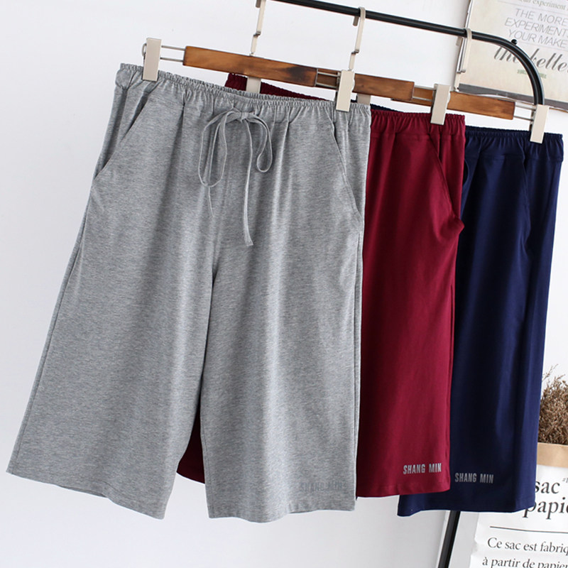 Men's pajama shorts summer cotton loose thin size home casual youth wear five points home pants head shorts