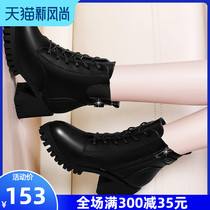 Handsome Martin boots British style high-heeled boots 2021 new versatile womens boots winter velvet lace-up thick-heeled boots