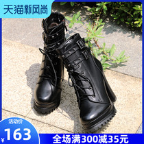 Thick-heeled Martin boots velvet boots 2021 autumn and winter new womens shoes wild fashion black high heels womens boots