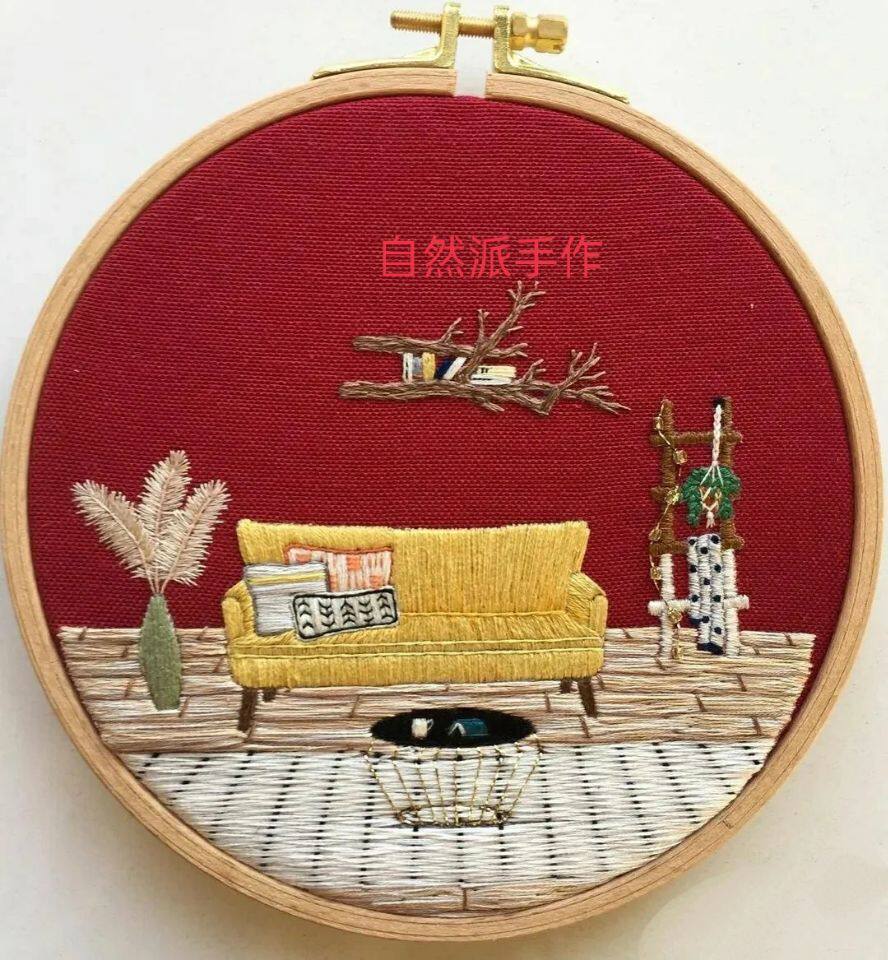 Naturist handmade home picture embroidered decorative embroidered material bag to figure out custom furnishing moving presents