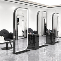 Double-sided stainless steel hair salon mirror table hair salon special net red barber shop trendy hair cut floor mirror with light