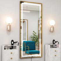  Hair salon mirror net red with light wall-mounted barber mirror simple wall-mounted barber shop single-sided mirror Hair salon mirror special