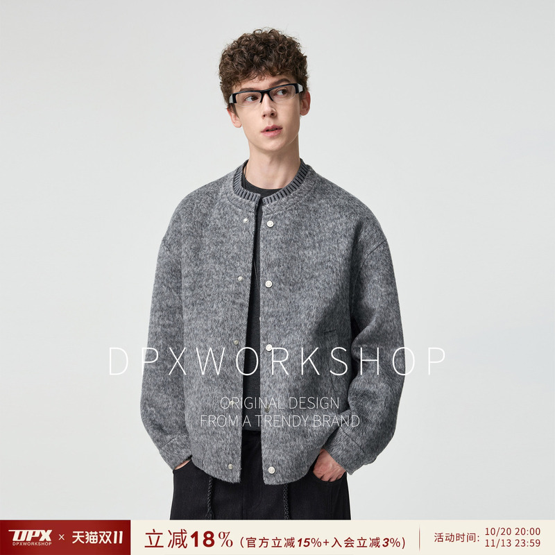 Dpx Old Money Style 100% Sheep Wool Crew Neck Jacket Men's 2026 Autumn and Winter New Loose Short Woolen Coat