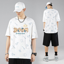 Bear print casual short sleeve T-shirt men summer loose Tide brand Joker shirt ins trend 2021 New half sleeve