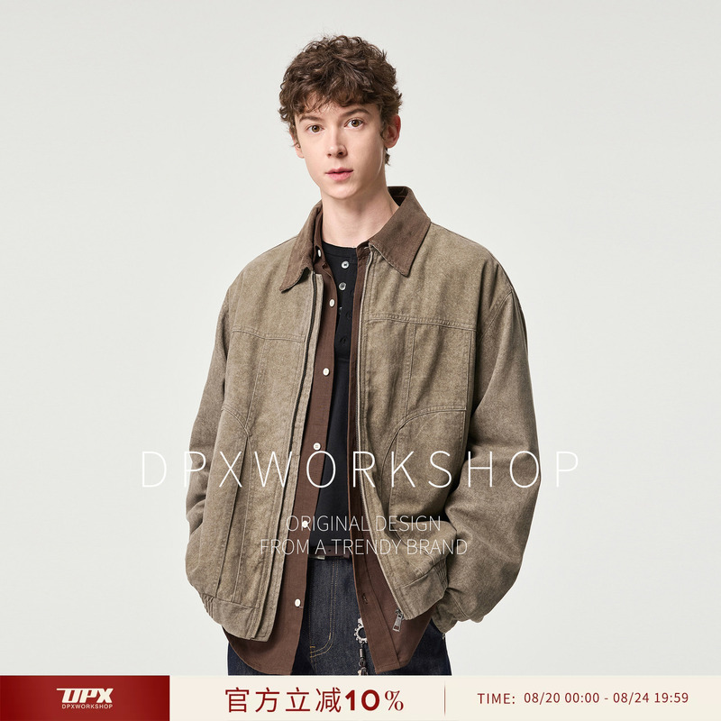 Dpx Retro Pure Cotton Work Jacket Men's Autumn Corduroy Patchwork Relaxed Short Lapel Top Coat Dpx Retro Pure Cotton Work Jacket Men's Autumn Corduroy Patchwork Relaxed Short Lapel Top Coat
