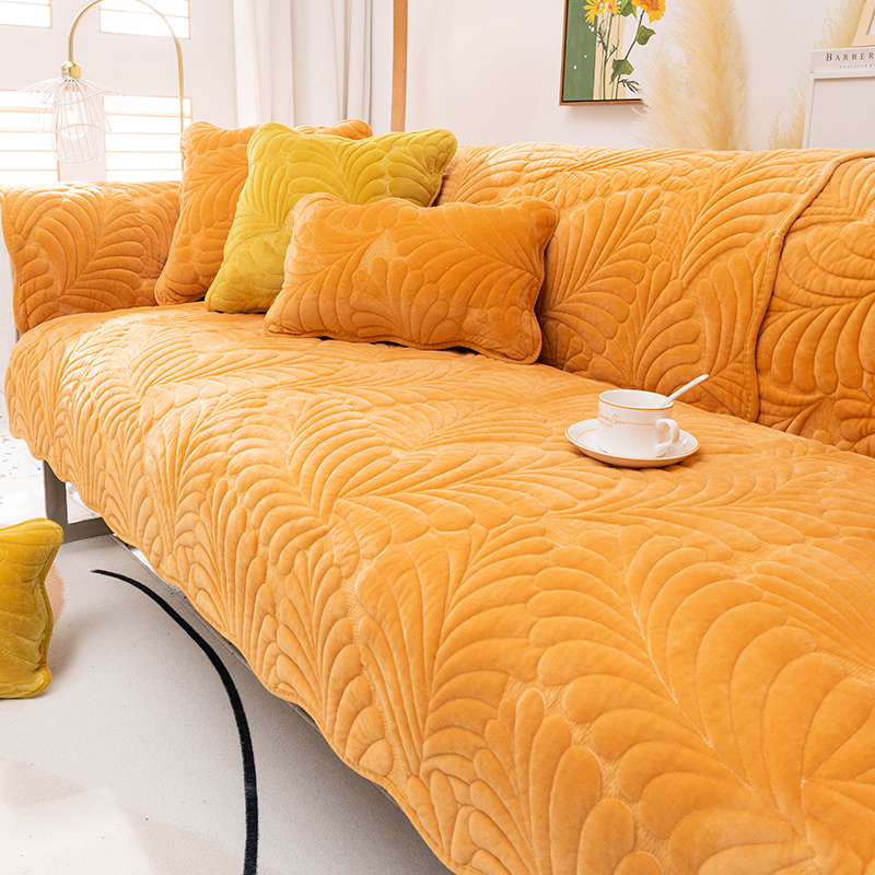 Flannel Winter Thick Plush Sofa Cushion Orange Non-Slip Seat Cushion Winter Style Sofa Cover Orange Cover Towel